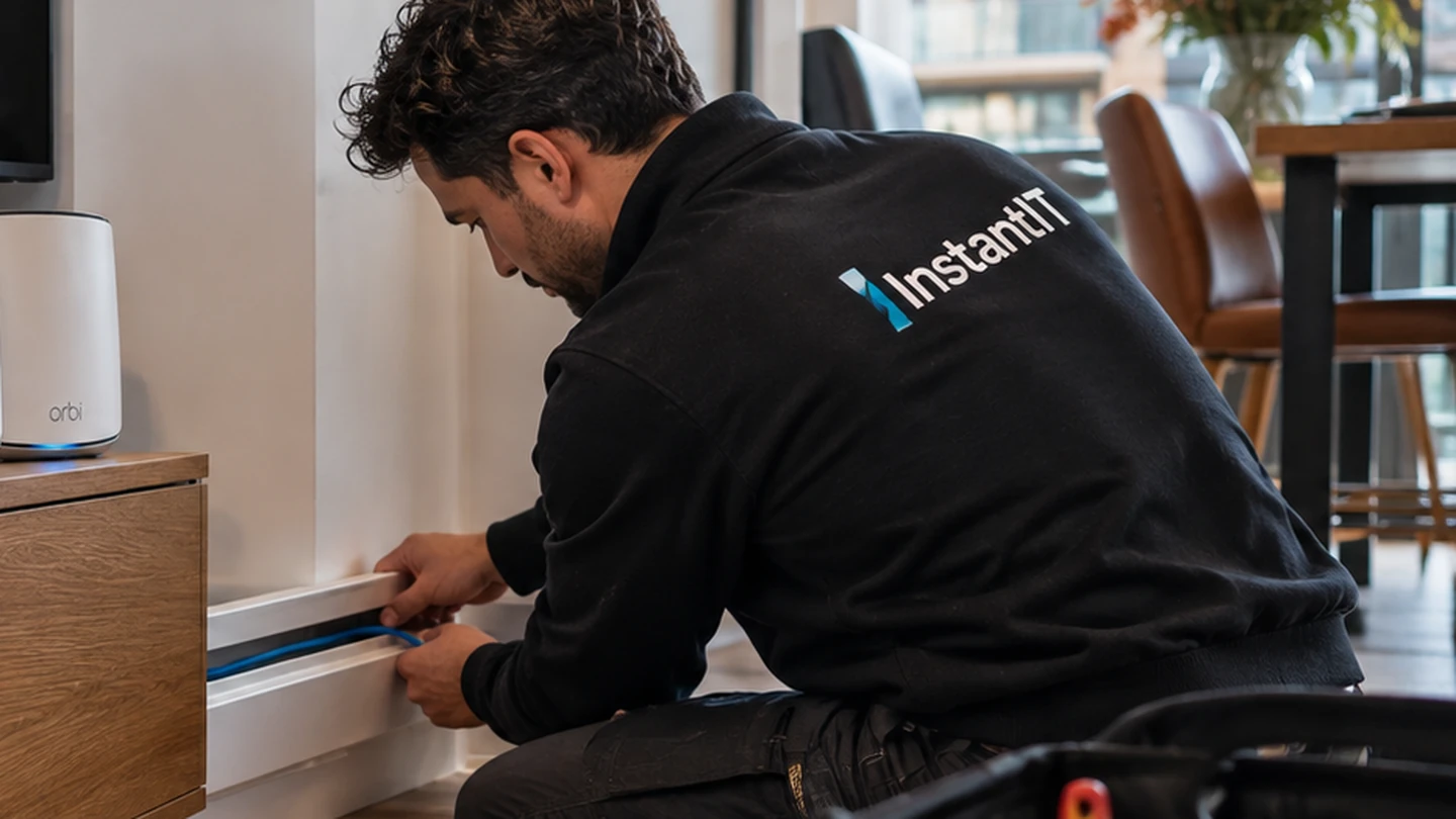 CAT6 van meterkast naar woonkamer en Orbi-wifi opnieuw ingericht